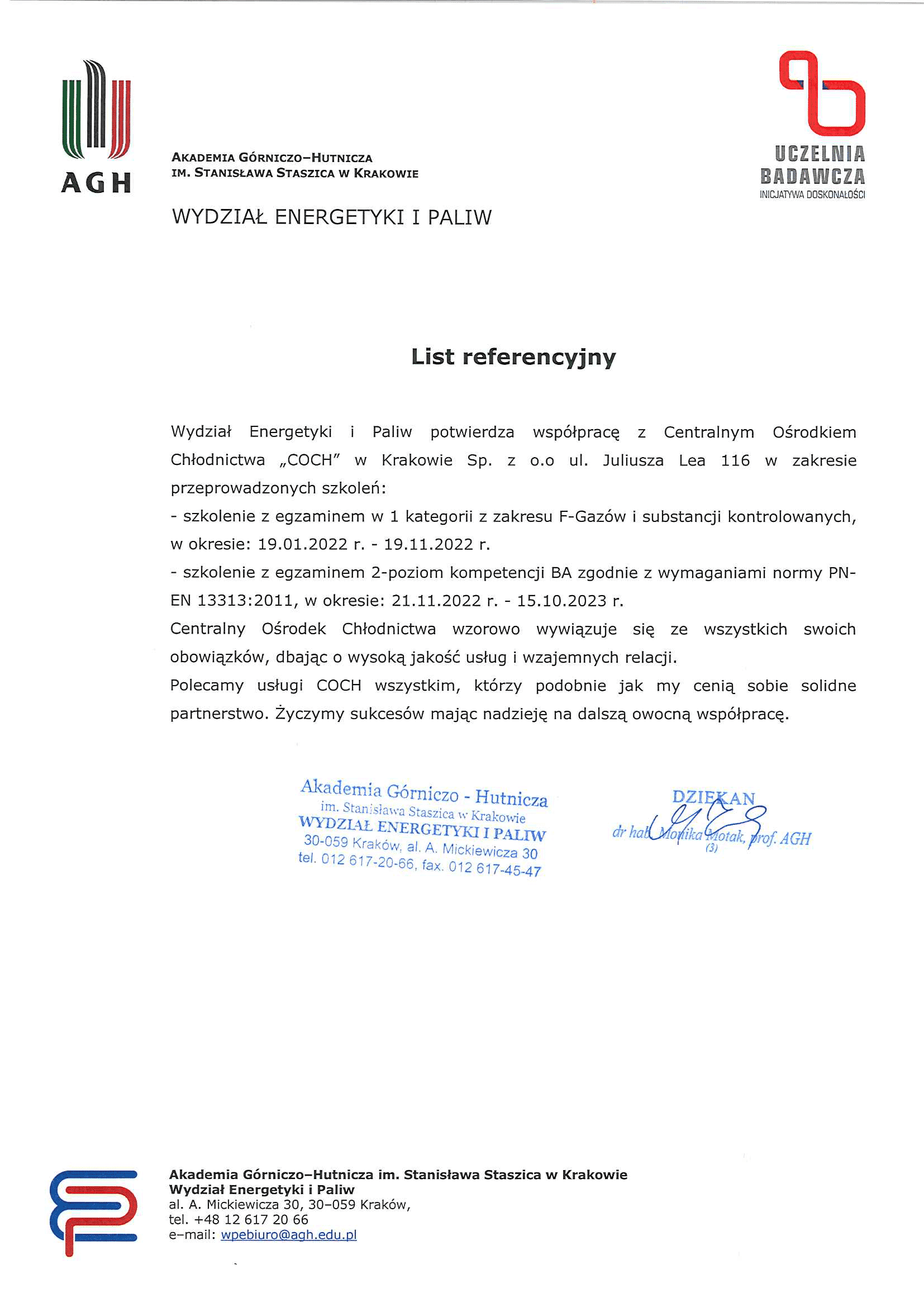 Referencje – AGH Kraków