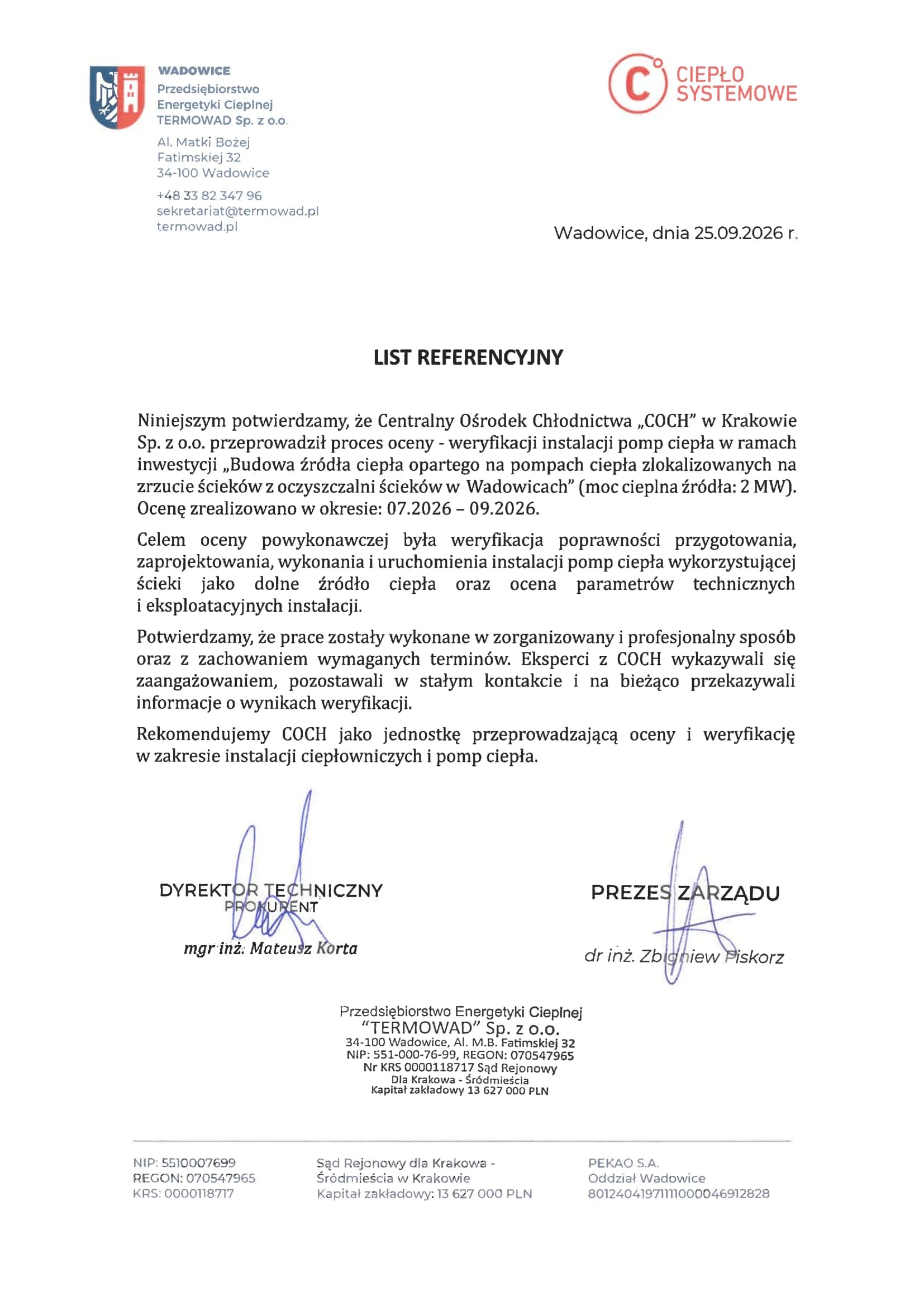 Referencje – PEC TERMOWAD Wadowice