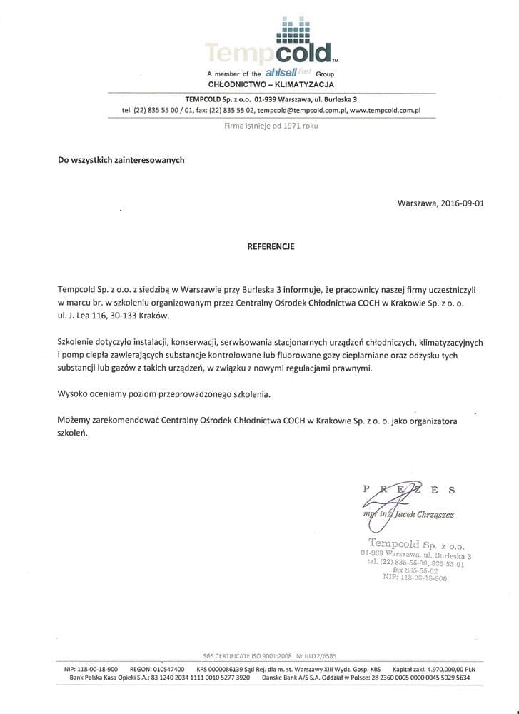 Referencje – Tempcold